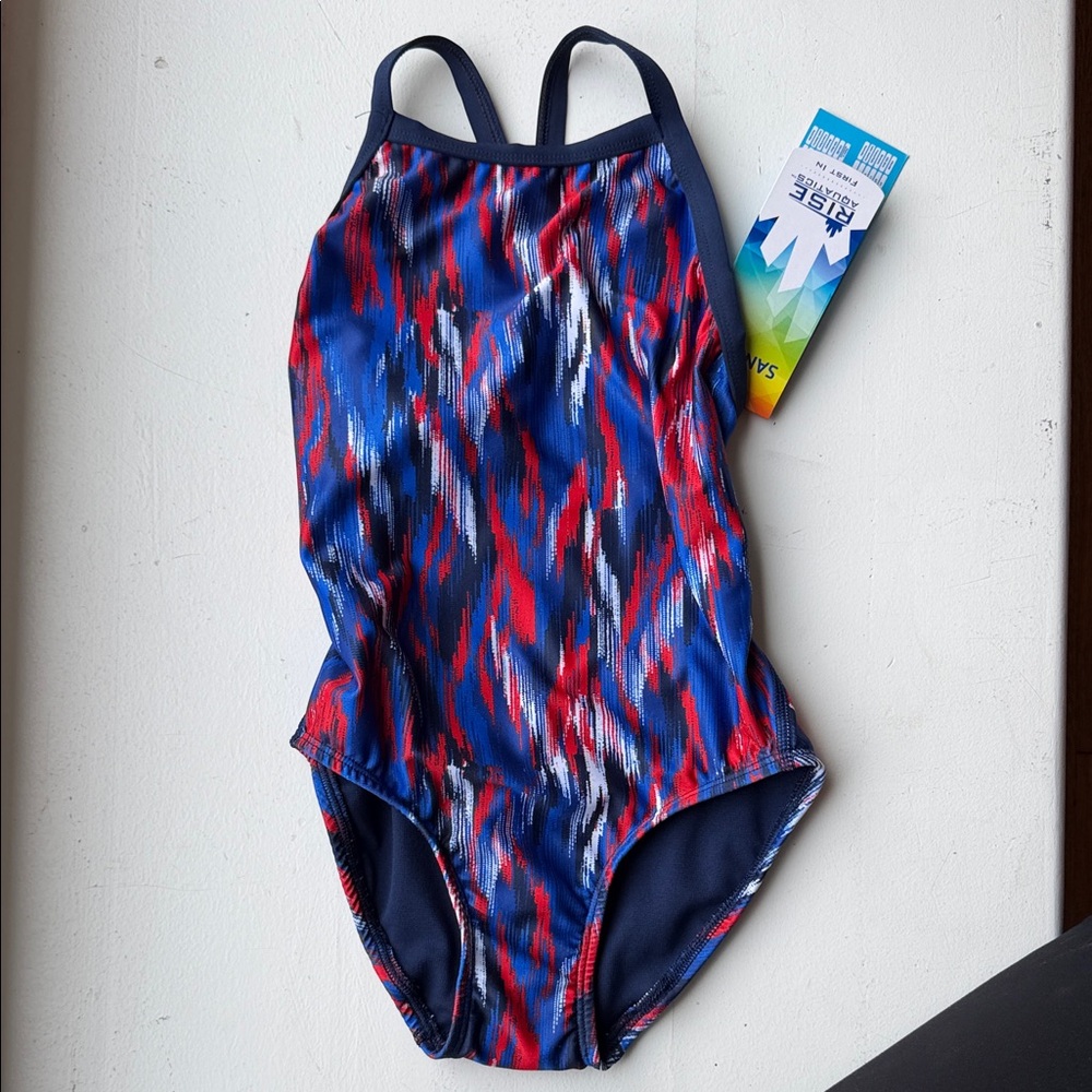 Rise Aquatics One-Piece Swim Team Swimsuit in Navy, Red, White size 24 NWT